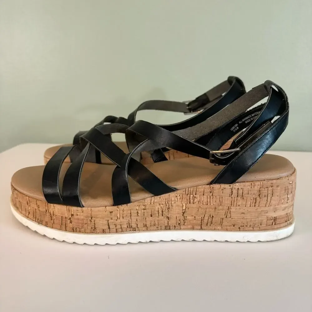Torrid Women's Black Cork‎ Round Toe Ankle Strap Platform Gladiator Sandal 11.5W